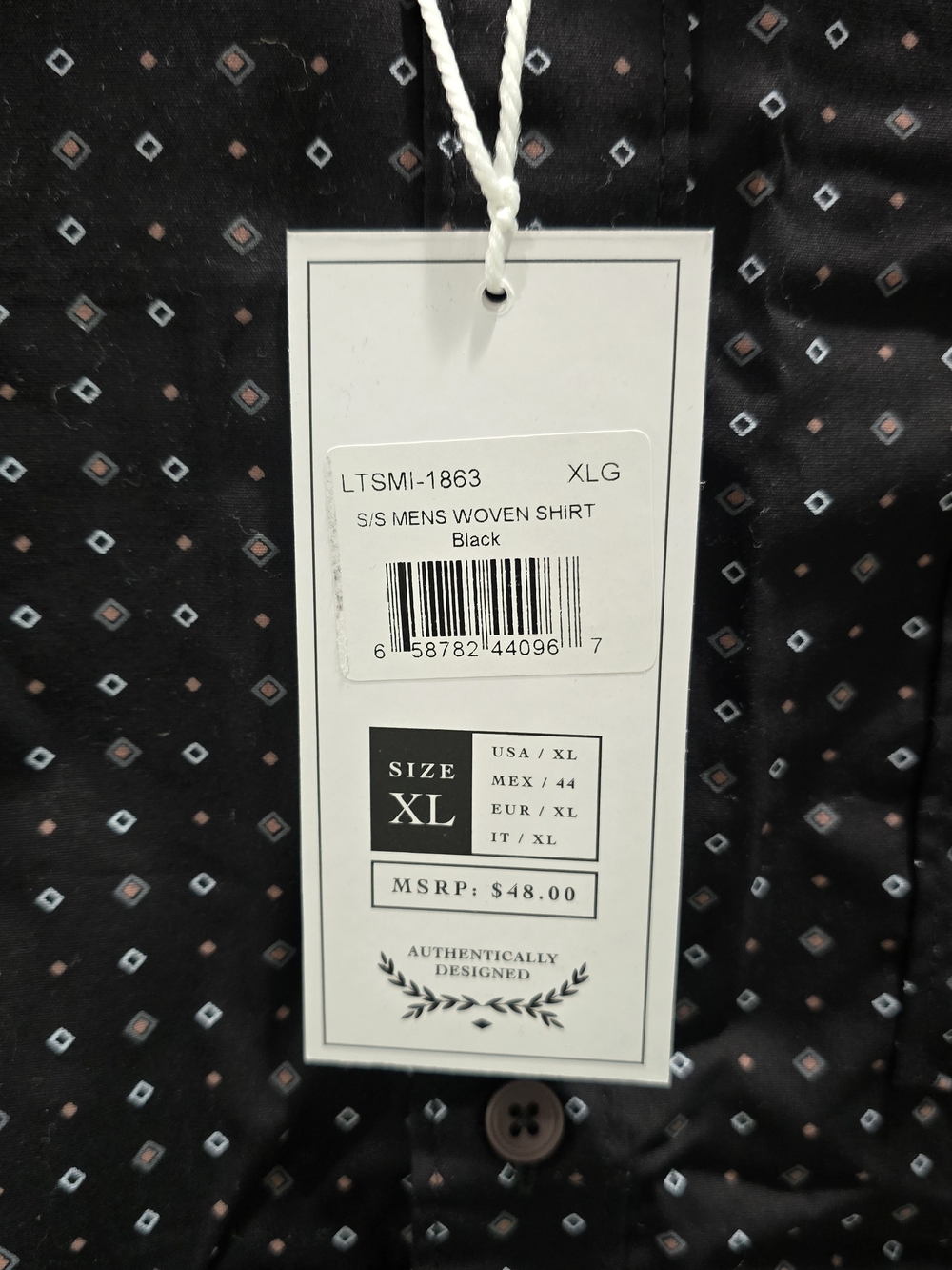 Men's Black Short-Sleeve Button-Down Shirt with Micro Dot Pattern - Picture 4 of 6